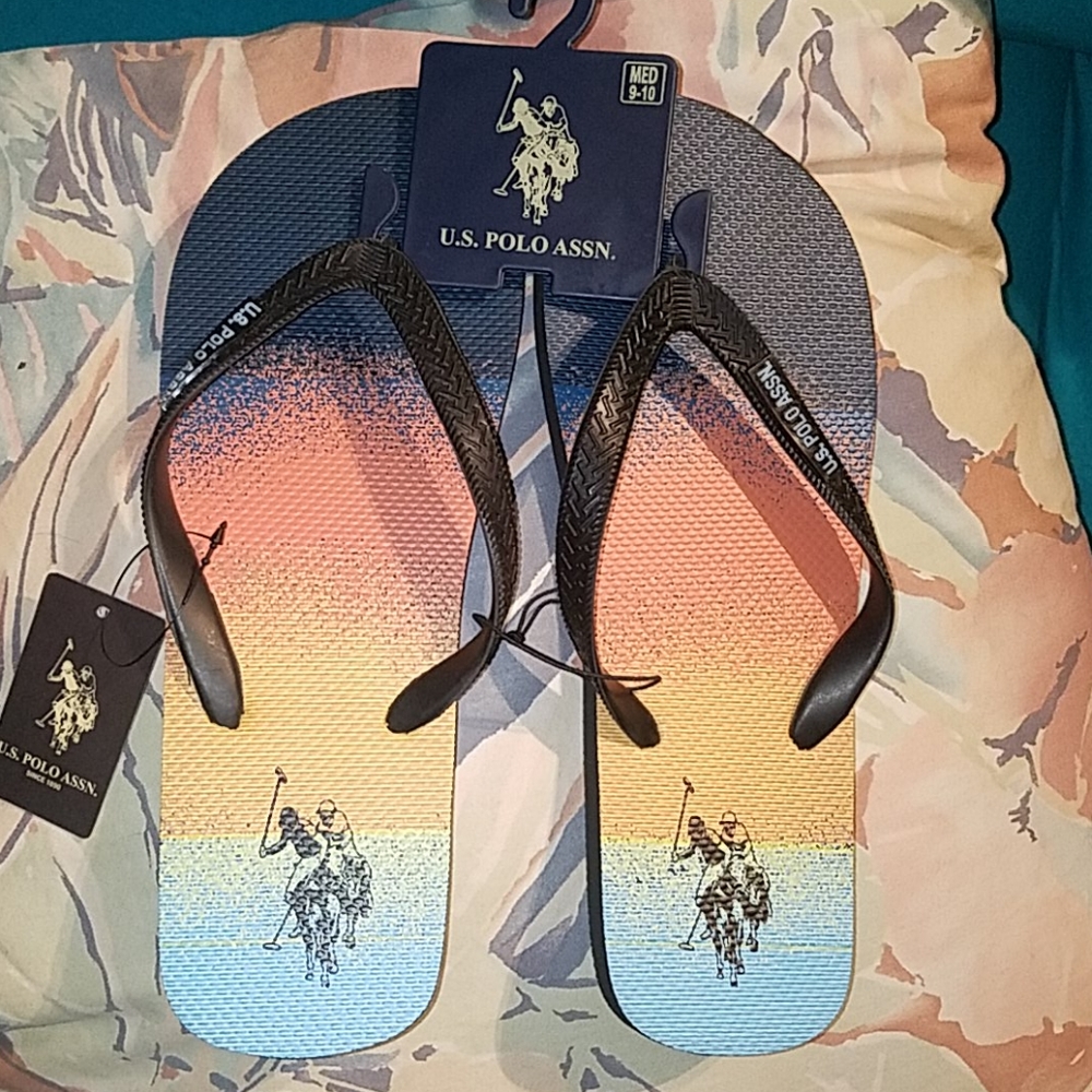 U.S. Polo Assn Black Multi Flip Flops